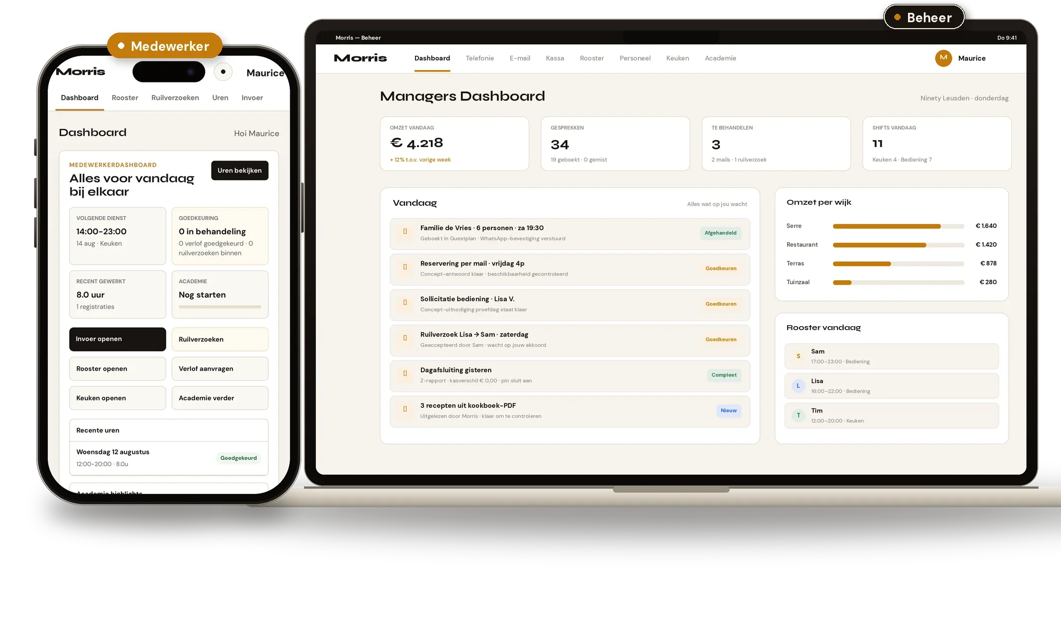 De app voor je team: het vandaag-scherm met de eerstvolgende dienst op de telefoon van een medewerker